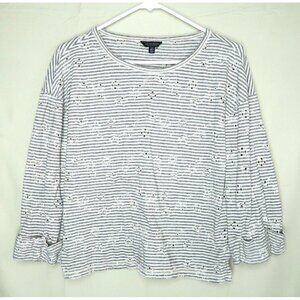 Lucky Brand Shirt Embroidered Eyelet Striped Long Sleeve Floral Womens Sz Small